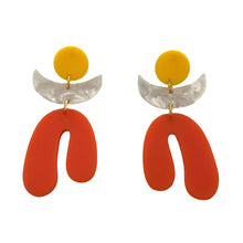 Yellow & Orange Moon Color Block Earrings by Las Ranas