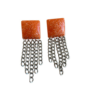 Orange Chain Earrings by Va Va Voom