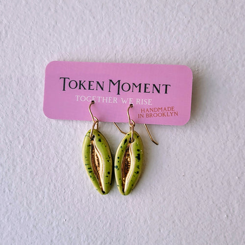 Yoni Earrings, Small Green Speckle by Amanda Schram