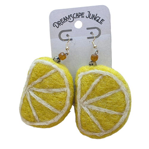 Felted Wool and Gemstone Lemon Slice Earrings by Sophie Sigel