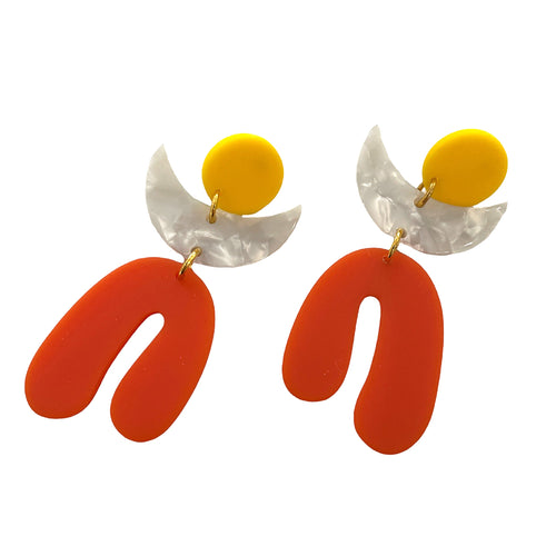 Yellow & Orange Moon Color Block Earrings by Las Ranas