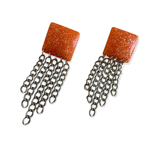 Orange Chain Earrings by Va Va Voom